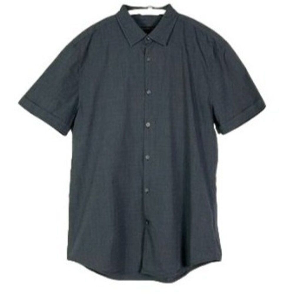 John Varvatos USA Mens Short Sleeve Button-Up Shirt, Medium, Navy blue